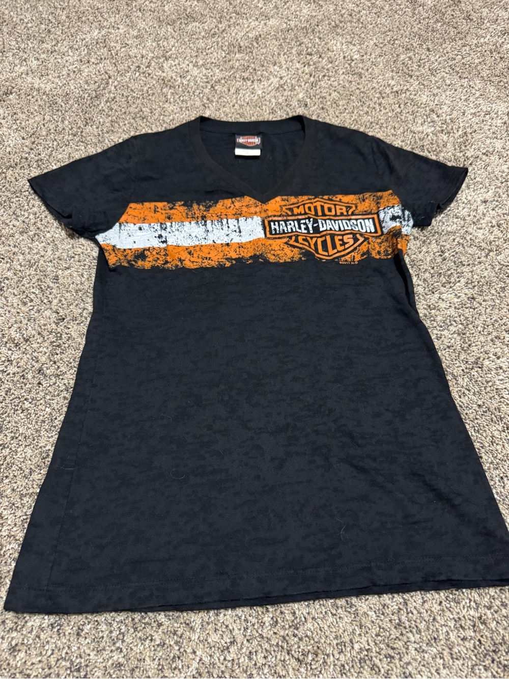 Harley-Davidson Black V-Neck Tee with Orange and White Stripe